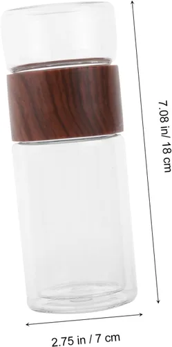 Vista 2 de Taza separadora de agua de té de doble pared, vaso de té de hoja suelta de vidrio de 6 onzas con infusor cesta de frutas y tapa a prueba de fugas