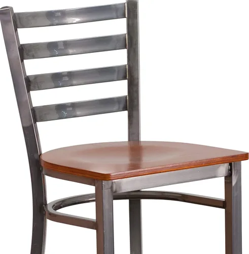 Vista 8 de Flash Furniture HERCULES Series - Taburete de bar de metal con revestimiento transparente para restaurante, asiento de madera de cerezo Asiento