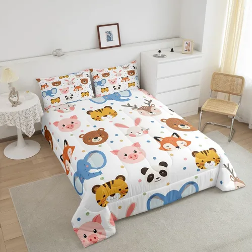 Vista 4 de Feelyou Juego de edredón de animales de zoológico, tamaño individual, juego de ropa de cama de animales de dibujos animados para niños, niñas