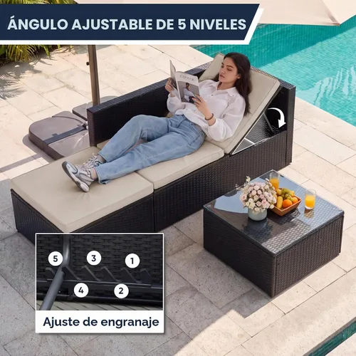 Vista 5 de Greesum Juego de muebles de patio de 3 piezas para exteriores, sofá modular de mimbre con asiento ajustable, cojines suaves y mesa auxiliar