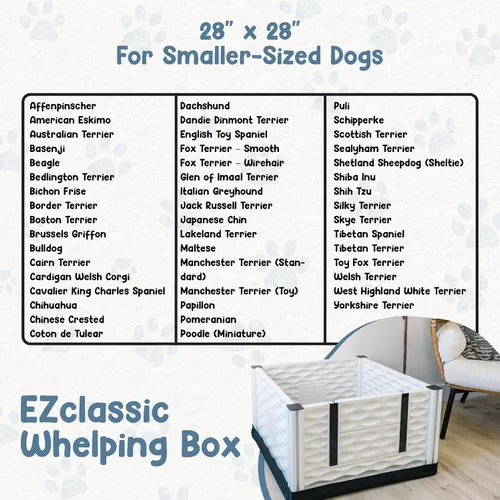 Vista 7 de EZwhelp EZclassic 28"x28"x18" Caja de parto acolchada pequeña para perros con rieles, suministros para parto de cachorros, almohadilla negra