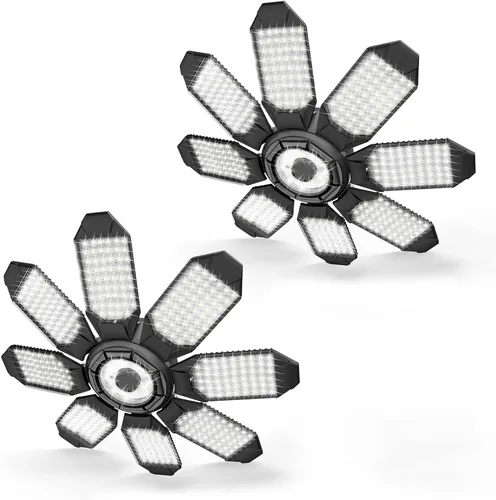 Vista 10 de Luz de Garaje – Bombilla de garaje súper brillante de 15000LM, equivalente a 150 W, rosca E26 con 6 paneles deformables, 6500K, luces LED de taller