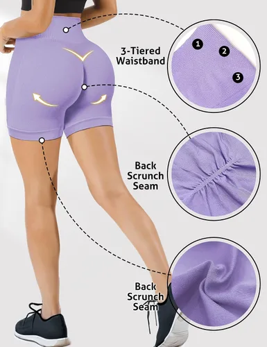 Vista 5 de Buauty Pantalones cortos de gimnasio para mujer, pantalones cortos de entrenamiento de yoga sin costuras, cintura alta de 3.6 pulgadas, pantalones