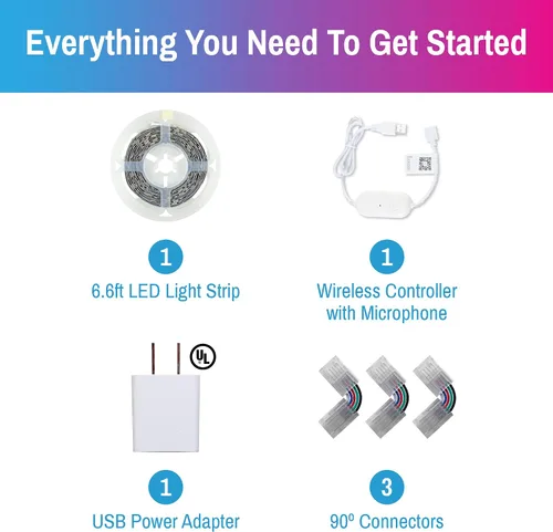 Vista 2 de CLEANLIFE Tira de luz LED USB inteligente de 6.6 pies, RGB/3000K, WiFi y BLE