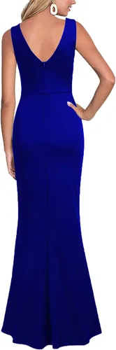 Vista 2 de WOOSEA - Vestido largo de cóctel de noche con escote en V, sin mangas, con abertura lateral para mujer