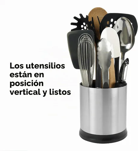 Vista 3 de OXO Good Grips: Recipiente para utensilios de cocina de acero inoxidable giratorio, Acero inoxidable, Stainless, N/A