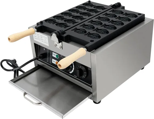 Vista 7 de Máquina para hacer gofres, 12 cavidades en forma de pez, para aperitivos y postres saludables, máquina de panqueques antiadherente de doble cara