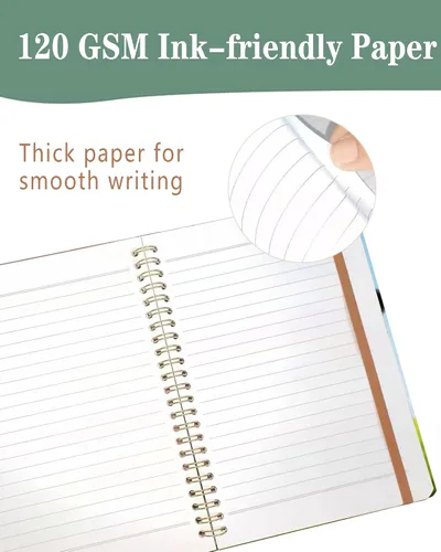 Vista 4 de Cuaderno de espiral A5, lindo cuaderno para mujeres y hombres, cuaderno de tapa dura con rayas universitarias para trabajo y toma de notas, 60