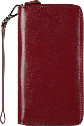 Vista 36 de Lavemi Pequeña cartera compacta para mujer, con bloqueo RFID, de piel auténtica, plegable, con ventanas de identificación