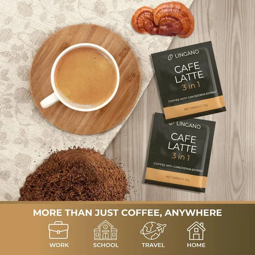 Vista 4 de Lingano Ganoderma Cafe Latte 3 en 1 - Café instantáneo de hongos Reishi - 20 sobres