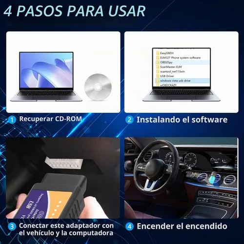 Vista 4 de CERRXIAN ELM327 OBD2 Adaptador USB OBD2 a USB Adaptador de escáner OBDII Cable de diagnóstico OBDii Escáner Lector de Código Auto Auto Herramienta