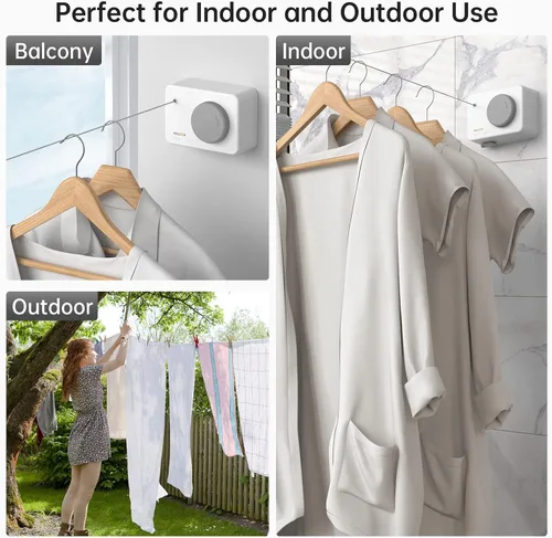 Vista 10 de Mbillion Tendedero Retráctil de 13.8 Pies de Servicio Pesado Línea de Secado de Ropa para Interiores y Exteriores Retráctil para Colgar Ropa