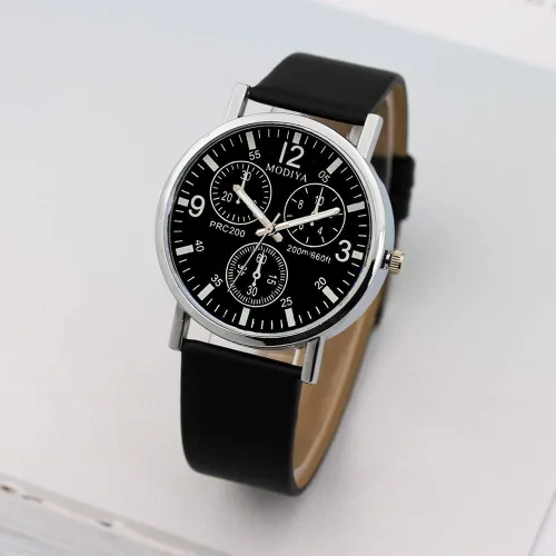 Vista 2 de COOKI - Reloj deportivo para hombre, con correa de cuero, analógico, de cuarzo, para negocios, de lujo, fecha, para hombres menores de 10 años, #04