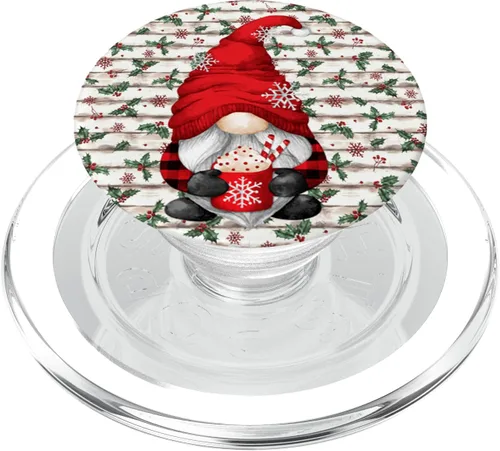 Vista 8 de Divertido gnomo de Navidad a cuadros, decoración navideña y cacao caliente PopSockets intercambiables PopGrip