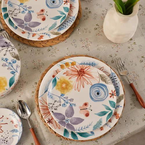 Vista 6 de Bico Blossom Symphony - Juego de 4 platos de ensalada de 8.75 pulgadas de cerámica, platos de postre para ensalada, aperitivo, guarniciones, aptos