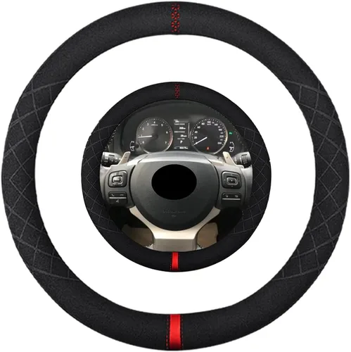 Vista 16 de Funda de volante de gamuza de 14 pulgadas, compatible con Tesla Model 3 Model Y, funda de volante deportiva de cuero gamuza antideslizante