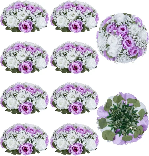 Vista 15 de BLOSMON Bolas de Flores Falsas Centros de Mesa de Boda 2 Piezas Rosa Carmesí Respiración de Bebé Flores Artificiales Piezas Centrales Decoración