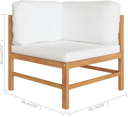 Vista 7 de Ensemble de Salon de Jardin 4 Pièces en Teck Crème avec Coussins Polyester, Confortable et Modulaire Pour Terrasse, Balcon ou Jardin, Design