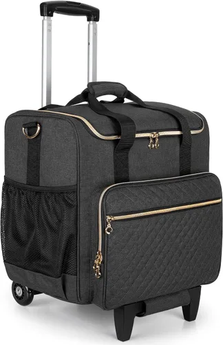 Vista 8 de LUXJA Bolsa rodante para profesores con compartimento para laptop y dolly desmontable, bolsa de mano rodante multifuncional para profesores