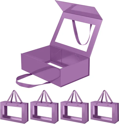 Vista 35 de Caja de regalo negra con ventana, caja de regalo magnética transparente para regalo, caja de propuesta de padrino de boda (10.5 x 7.5 x 3 pulgadas)