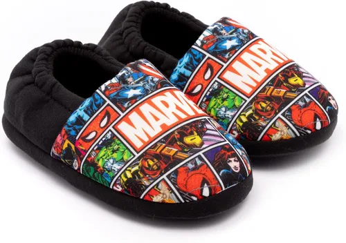 Vista 3 de Marvel Avengers - Pantuflas para niños y niños, zapatos de casa de cómics, Negro