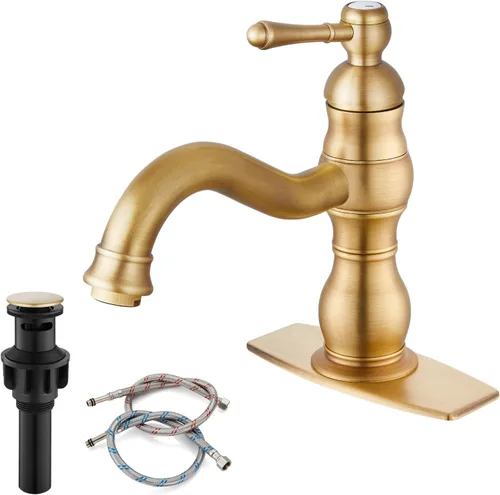Vista 10 de gotonovo Grifo de lavabo de baño con 1 agujero, mango individual, grifo de tocador giratorio de 360°, grifo mezclador de lavabo a juego, desagüe