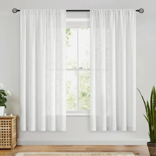 Vista 2 de FMFUNCTEX – Cortinas de lino semitransparentes blancas para dormitorio y sala de estar, paneles de cortina de 160 cm de largo, cortinas de lino