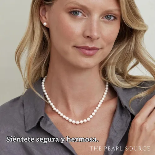 Vista 8 de Collar de perlas de agua dulce cultivadas y oro blanco de 14 K – Calidad AAAA, longitud princesa de 18 pulgadas