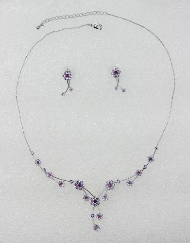 Vista 2 de Faship Precioso conjunto de pendientes y collar floral de cristal