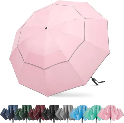 Vista 14 de G4Free 54/62 Inch Windproof Inverted Umbrella with Reflective Stripe Large Compact Reverse Golf Umbrella for Rain 10 Ribs Double Canopy Travel