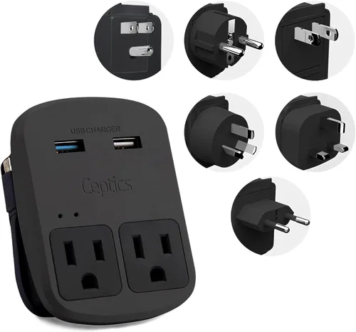 Vista 10 de Ceptics Adaptador de Enchufe de Corriente Internacional Juego de Viaje, 20W PD y QC, USB Dual Seguro y USB-C 3.1A - 2 Tomas de EE.UU. - Compacto