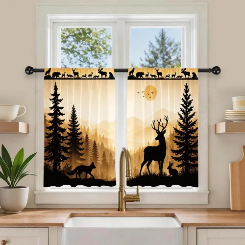Vista 9 de Cortinas cortas de cocina de poliéster con estampado para puerta de granero, 27.5 pulgadas de ancho x 36 pulgadas de largo, cortinas de puerta
