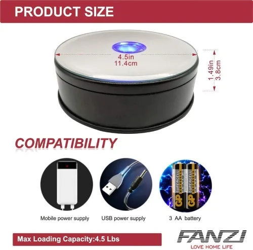 Vista 10 de FANZI Base de luz LED motorizada para exhibición temática, exhibición de ventanas, acrílico, pantalla de cristal y disparo de productos, tocadiscos
