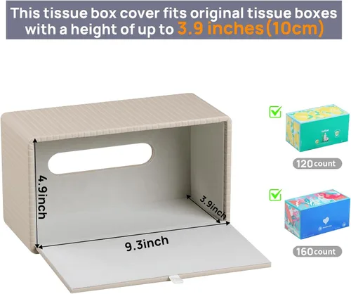 Vista 3 de Funda de Caja de Pañuelos de Cuero PU para Caja de 120 (3 Capas)/160 (2 Capas) Pañuelos, Soporte de Caja de Pañuelos Rectangular para Baño Rayas