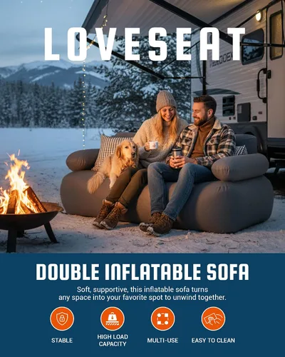 Vista 2 de KingCamp Sofá inflable para camping, sofá inflable para 2 personas con bomba de pie, tumbona de aire resistente de 880 libras, funda extraíble