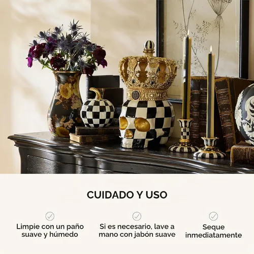 Vista 4 de MACKENZIE-CHILDS - Jarrón alto esmaltado, marrón rosa salvaje Hand-applied design, decorative flower vase and bouquet holder, made from enameled