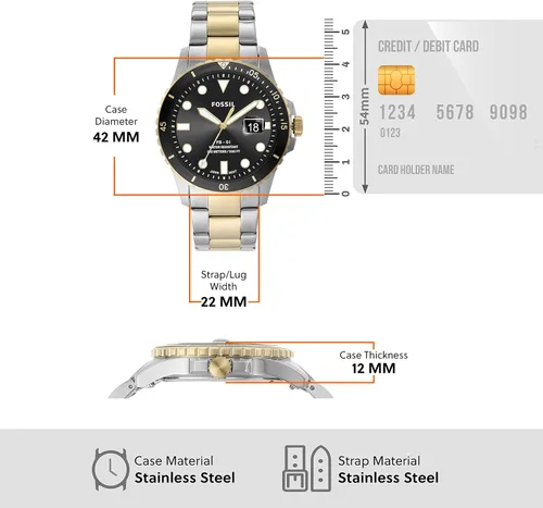 Vista 5 de Fossil - Reloj de cuarzo y acero inoxidable casual FB-01 inspirado en el buceo para hombre