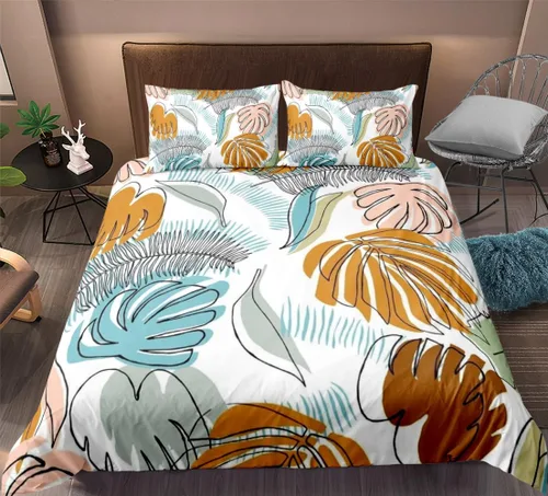 Vista 2 de CCoutueChen Juego de funda de edredón tropical, súper suave, estampado de hojas de palma tropicales hawaianas, juego de funda de edredón de diseño