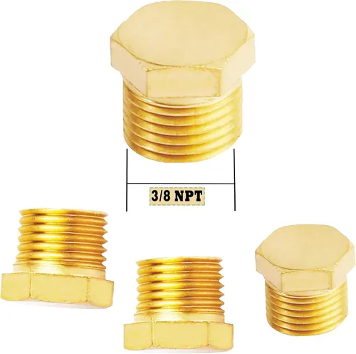 Vista 2 de AOPANDA Adaptador 3/8 NPT, enchufe de tubería de latón, enchufe de 3/8 NPT rosca de enchufe de cabeza hexagonal para accesorios de tubería 5PCS.