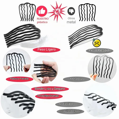 Vista 2 de LAPOHI Peines y alfileres de plástico para el cabello, 12 piezas para peinados updo, moño y vintage