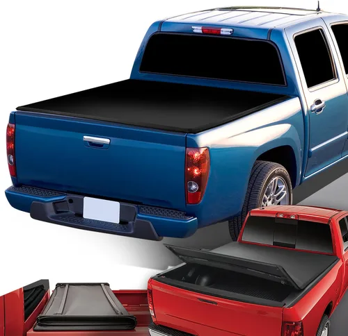 Vista 15 de DNA MOTORING Nueva actualización de cubierta tonneau para parte de atrás de camioneta, apertura con tres pliegues, compatible con Colorado/Canyon