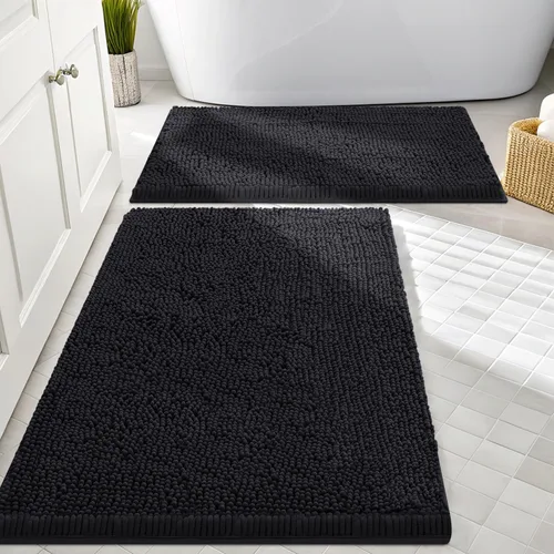 Vista 55 de Juego de alfombras de baño Smiry de 2 piezas, suave alfombra absorbente de chenilla y juego de alfombra en forma de U para inodoro, alfombra de baño
