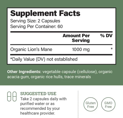 Vista 2 de Earth Harmony Naturals - Suplemento de Melena de León Orgánico (1000mg), Suministro de 2 Meses, Extracto de Hongo Melena de León para Apoyar