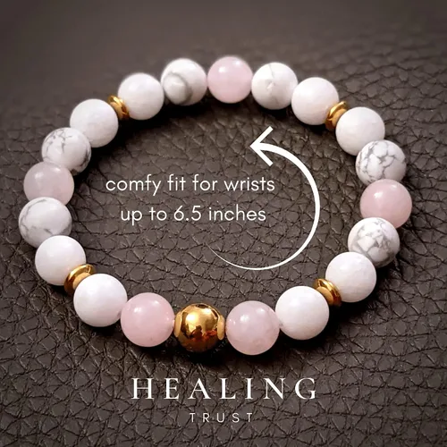 Vista 4 de Confianza curativa Pulsera de cuarzo rosa para mujer auténtico cristal de cuarzo rosa jade blanco howlita blanca hematita feliz pulsera