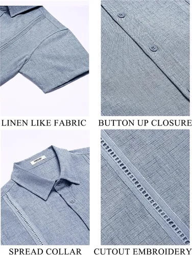 Vista 5 de COOFANDY Camisas de guayabera cubana para hombre, camisas de playa de verano, camisas casuales de manga corta, camisas de boda para vacaciones