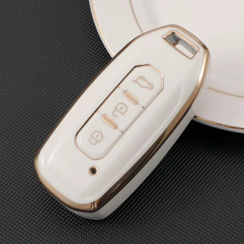 Vista 3 de SANRILY Funda suave para llavero de Ford Territory 2023-2020 Titanio/EV de 3 botones con llavero de TPU beige