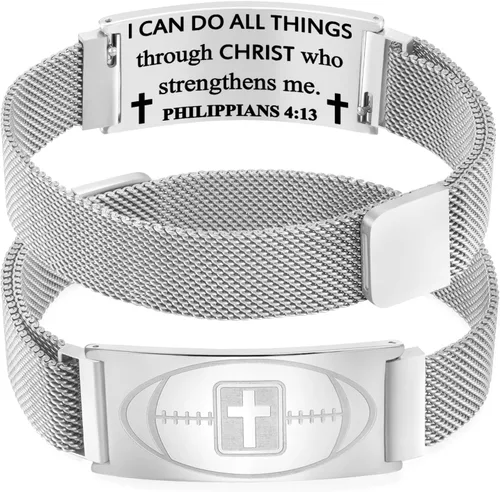 Vista 110 de Regalos de graduación, pulsera de fútbol, fútbol, baloncesto, béisbol, regalos de pulsera, pulseras de cruz de fe para hombres, bautismo, primera