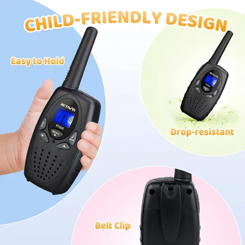 Vista 4 de Retevis RT628 Walkie Talkies para niños, Walky Talky, bloqueo de teclas, voz cristalina VOX, fácil de usar, regalos de Navidad para niños y niñas