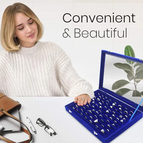 Vista 4 de Estuche organizador de anillos Soporte de múltiples anillos de 11 filas Organizador de bandeja de joyería con tachuelas Caja de almacenamiento