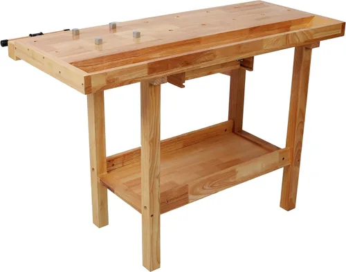 Vista 5 de Banco de trabajo de madera de 48 pulgadas, banco de carpintería resistente con mango ajustable, capacidad de carga de 330 libras, mesa de trabajo